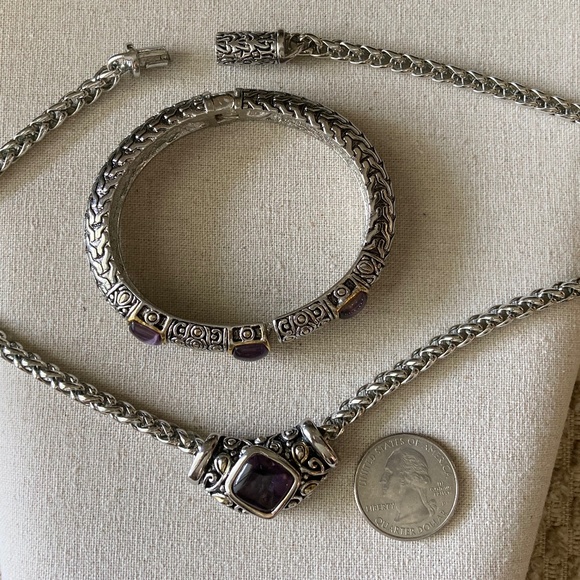 QUALITY Necklace & Bracelet Set 💎 Silver/Goldtone "Yurman" Style Jewelry Set - Picture 13 of 14